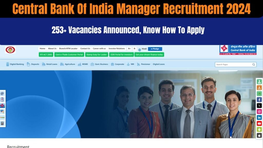 Central Bank Of India Manager Recruitment 2024 : Apply Now For 253 Vacancies, Know Eligibility & More