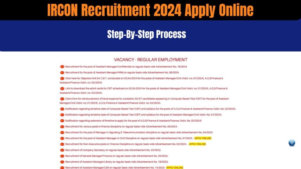 IRCON Recruitment 2024 : Application Form Out, Know Eligibility, Selection Process, Online Application Process & More